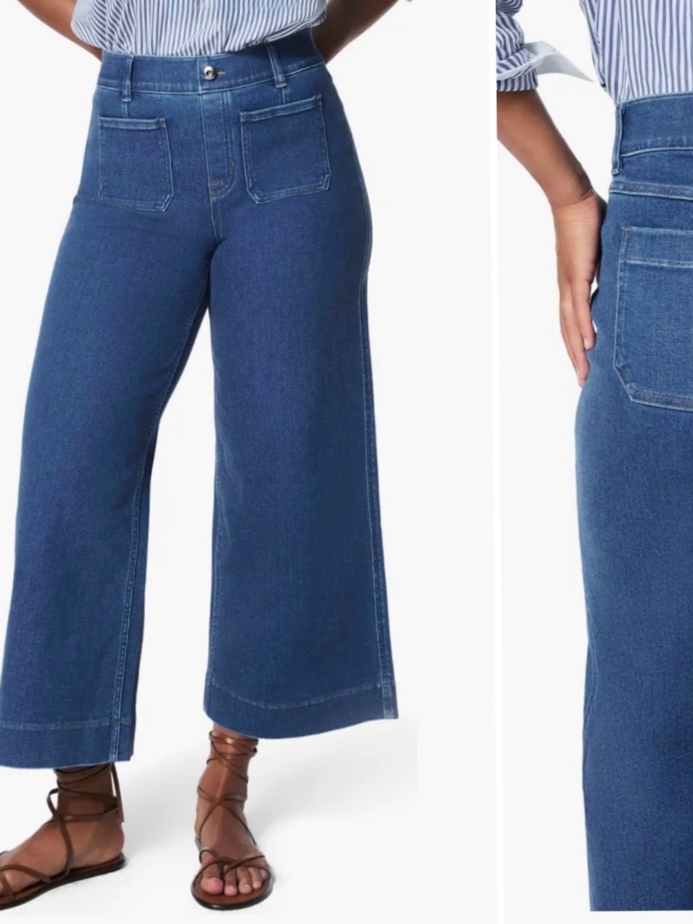 SPANX High-Rise Wide Leg cropped pull on Jeans in Medium Blue size M